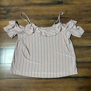 American Eagle pink striped cold shoulder top
